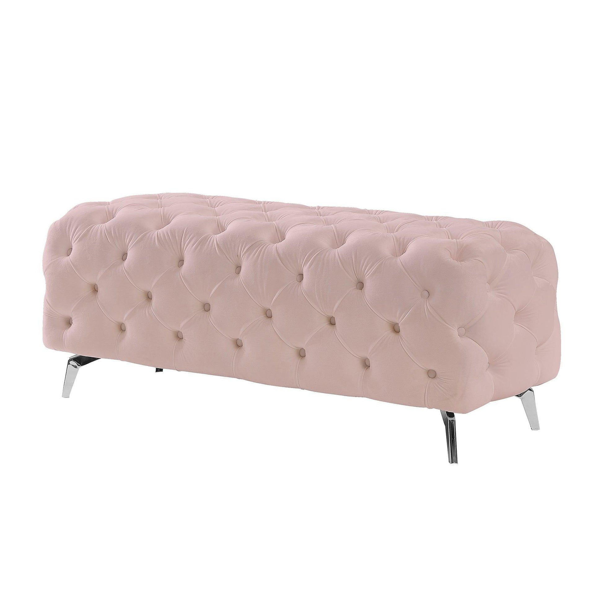 Button-Tufted Ottoman Bench, Upholstered Velvet Footrest Stool Accent Bench FredCo