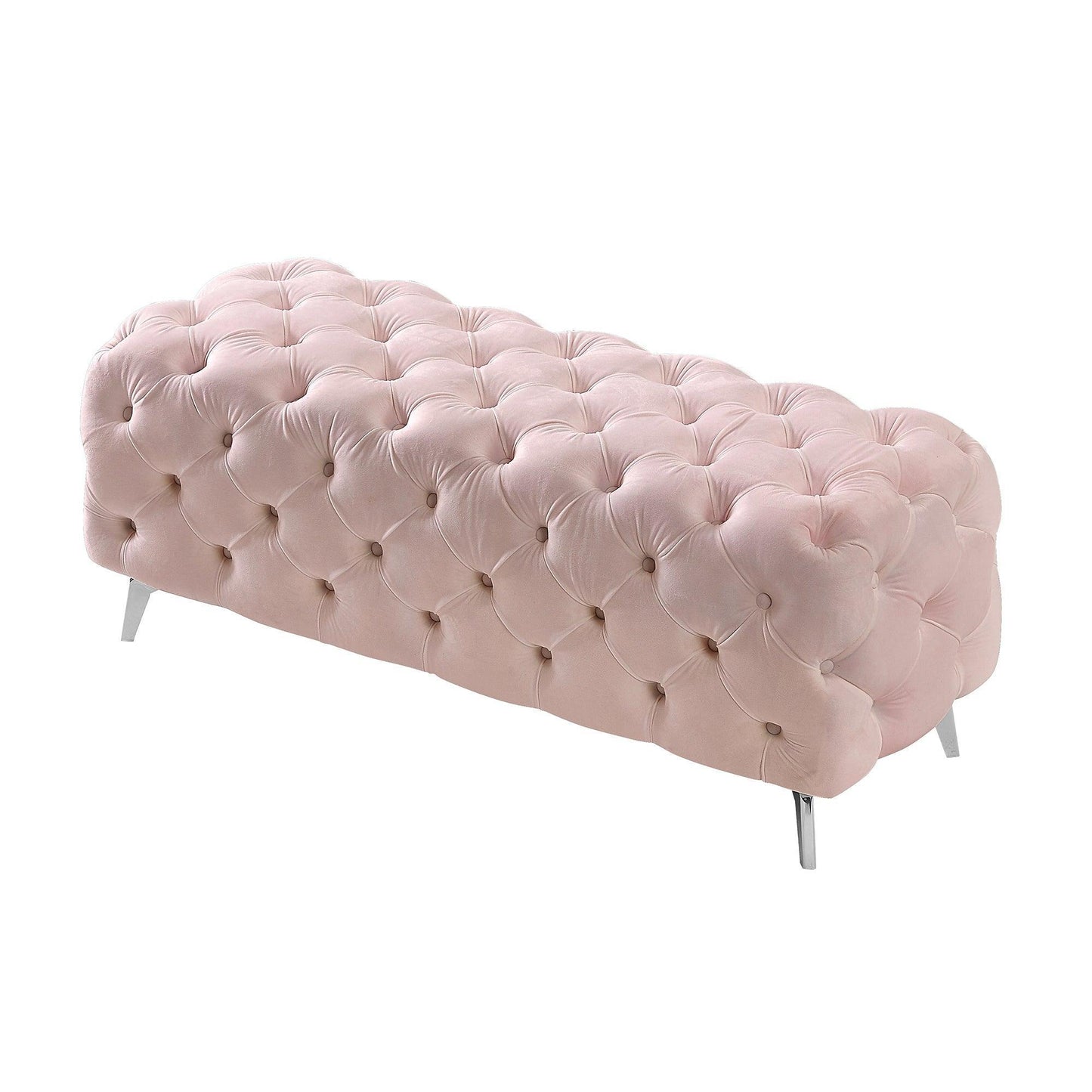 Button-Tufted Ottoman Bench, Upholstered Velvet Footrest Stool Accent Bench FredCo