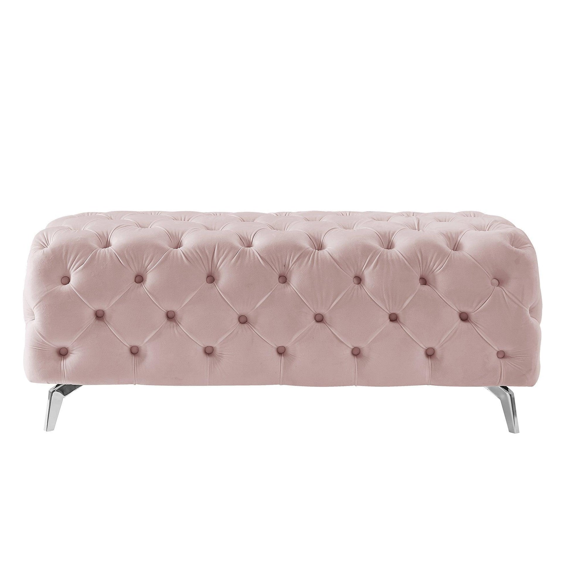 Button-Tufted Ottoman Bench, Upholstered Velvet Footrest Stool Accent Bench FredCo
