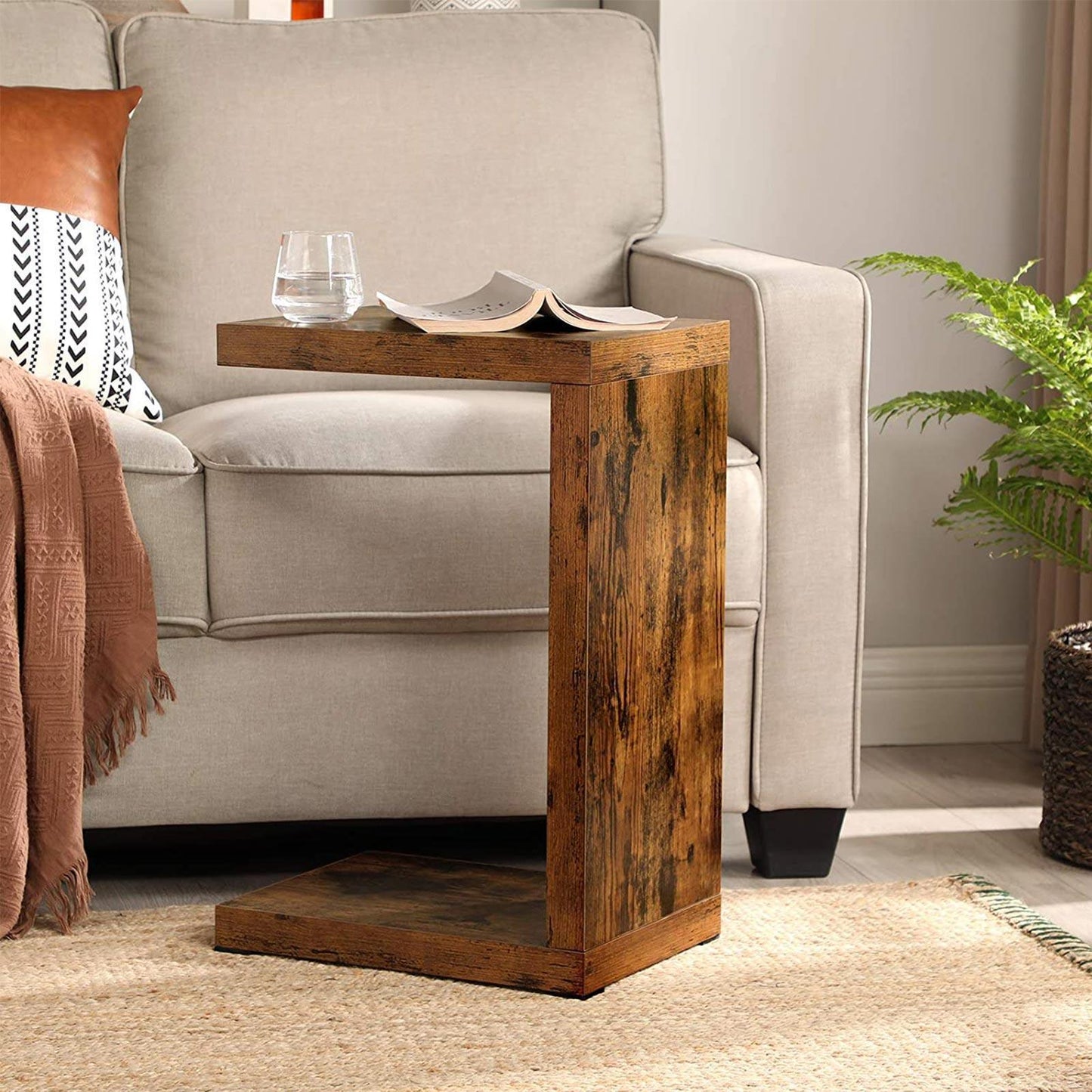 C-Shaped Bedside Table Rustic Brown FredCo