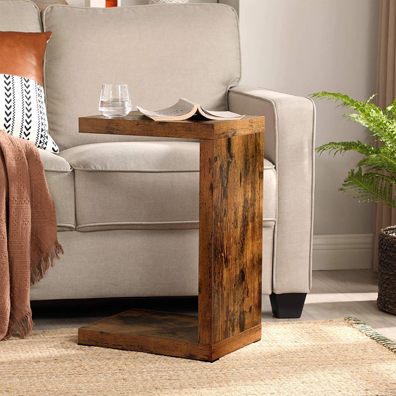 C-Shaped Bedside Table Rustic Brown FredCo