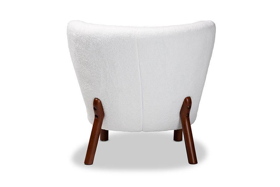 Cabrera Modern and Contemporary White Boucle Upholstered and Walnut Brown Finished Wood Accent Chair FredCo