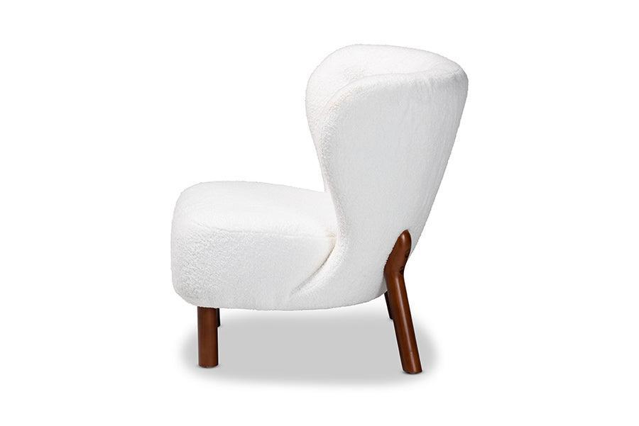 Cabrera Modern and Contemporary White Boucle Upholstered and Walnut Brown Finished Wood Accent Chair FredCo