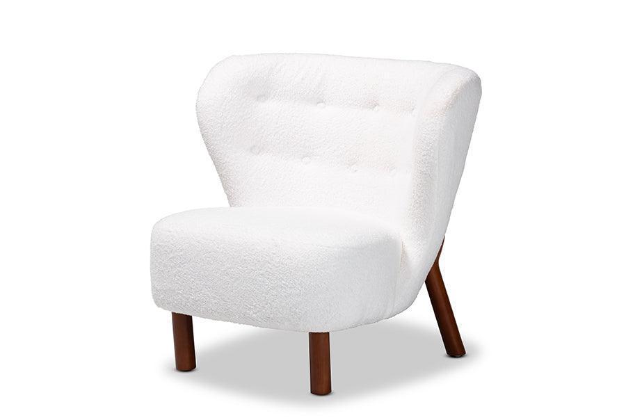 Cabrera Modern and Contemporary White Boucle Upholstered and Walnut Brown Finished Wood Accent Chair FredCo