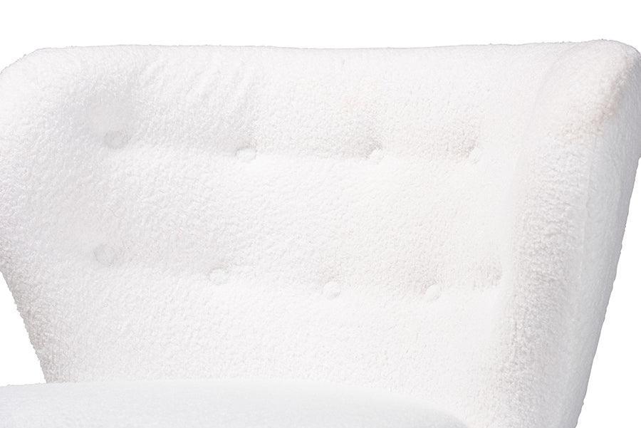 Cabrera Modern and Contemporary White Boucle Upholstered and Walnut Brown Finished Wood Accent Chair FredCo