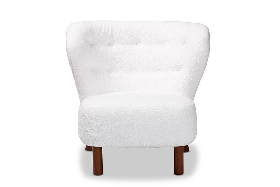 Cabrera Modern and Contemporary White Boucle Upholstered and Walnut Brown Finished Wood Accent Chair FredCo