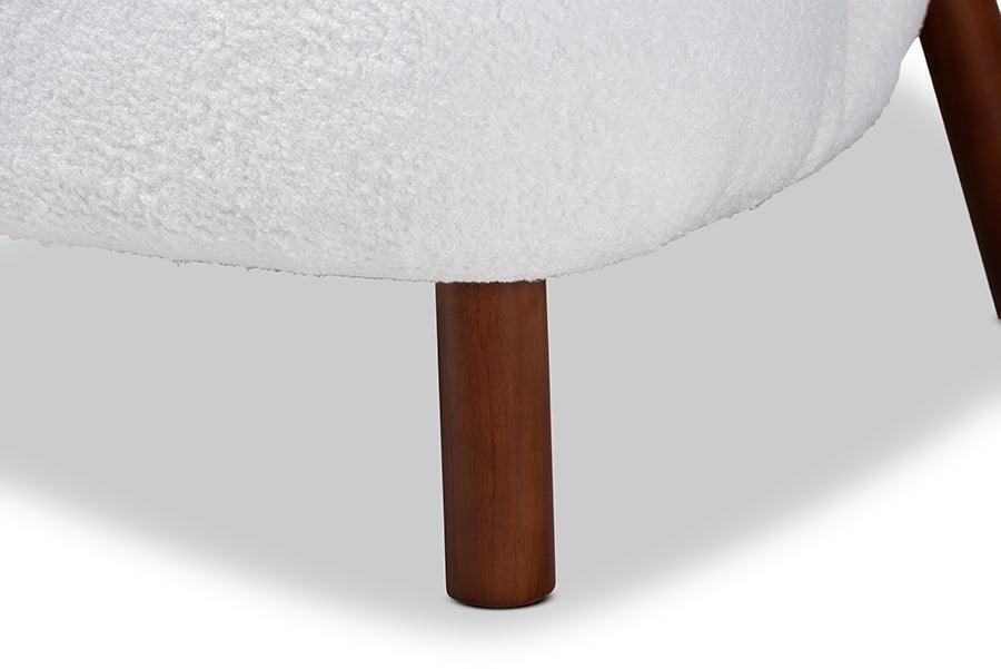 Cabrera Modern and Contemporary White Boucle Upholstered and Walnut Brown Finished Wood Accent Chair FredCo