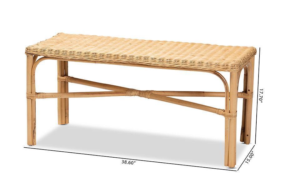 Cacaban Modern Bohemian Natural Brown Rattan Accent Bench FredCo