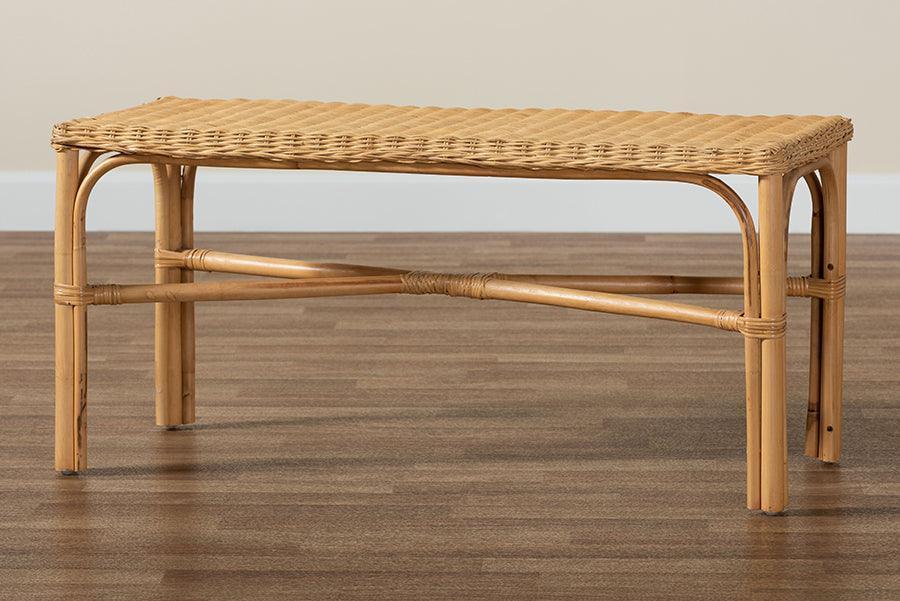 Cacaban Modern Bohemian Natural Brown Rattan Accent Bench FredCo