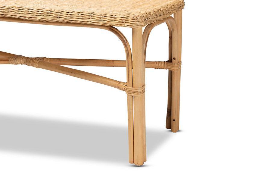 Cacaban Modern Bohemian Natural Brown Rattan Accent Bench FredCo