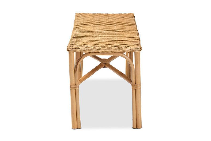 Cacaban Modern Bohemian Natural Brown Rattan Accent Bench FredCo