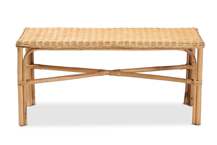 Cacaban Modern Bohemian Natural Brown Rattan Accent Bench FredCo