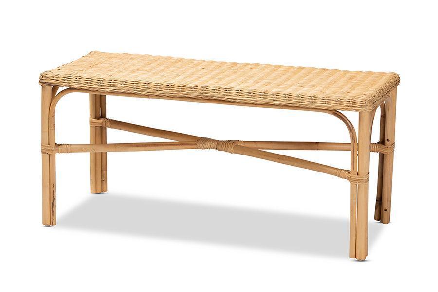 Cacaban Modern Bohemian Natural Brown Rattan Accent Bench FredCo
