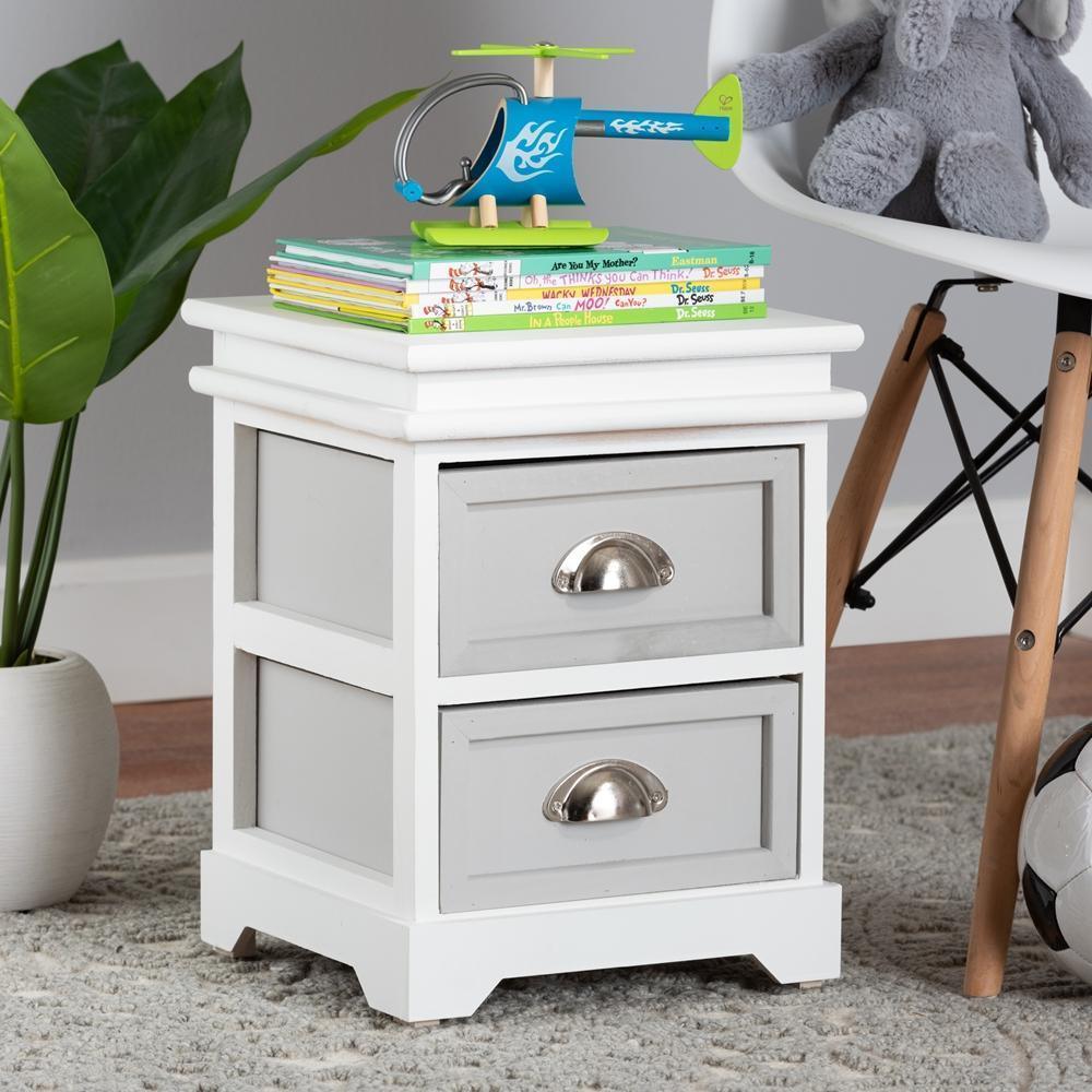 Cachet Modern and Contemporary Two-Tone Grey and White Finished Wood 2-Drawer Nightstand FredCo