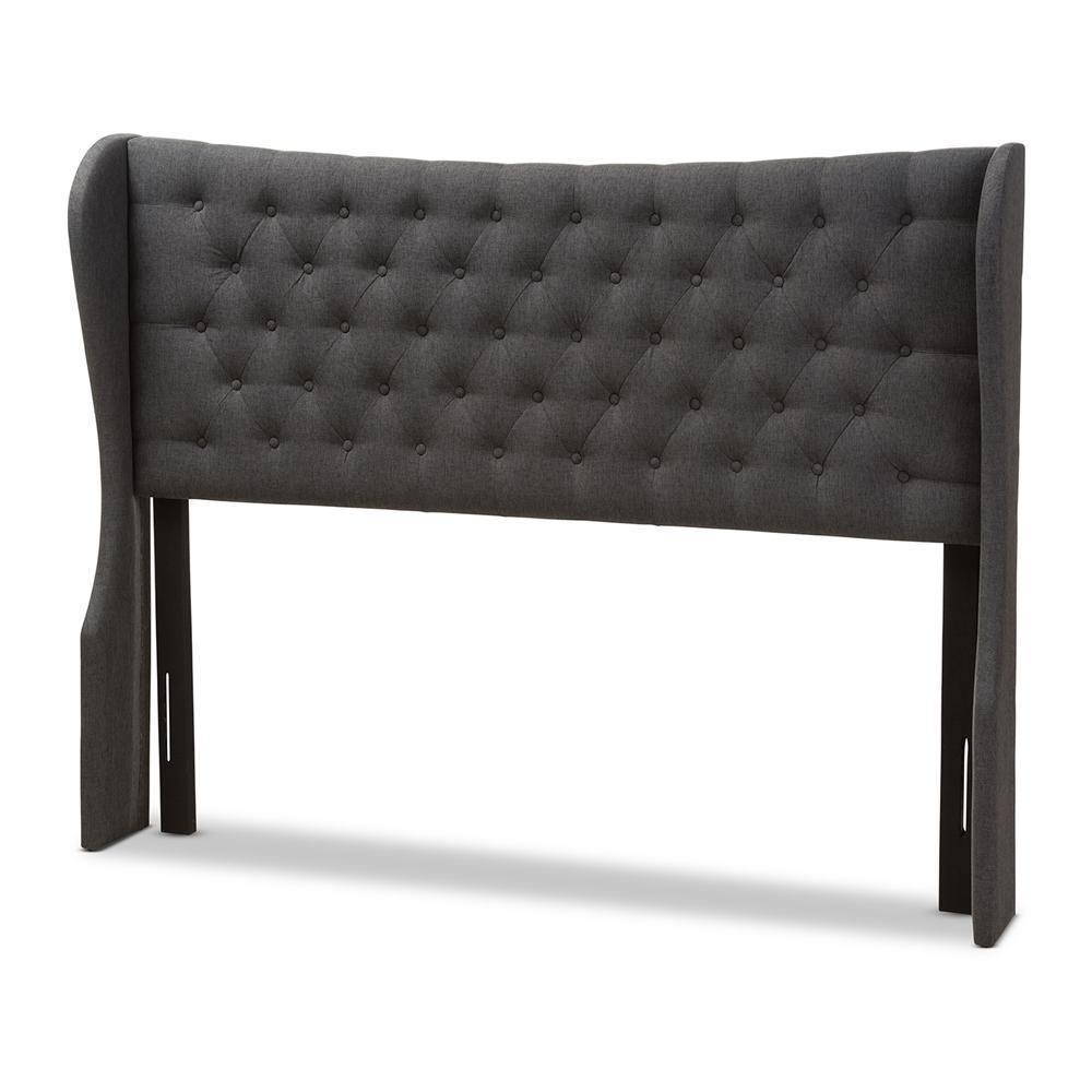 Cadence Modern and Contemporary Dark Grey Fabric Button-Tufted Queen Size Winged Headboard FredCo