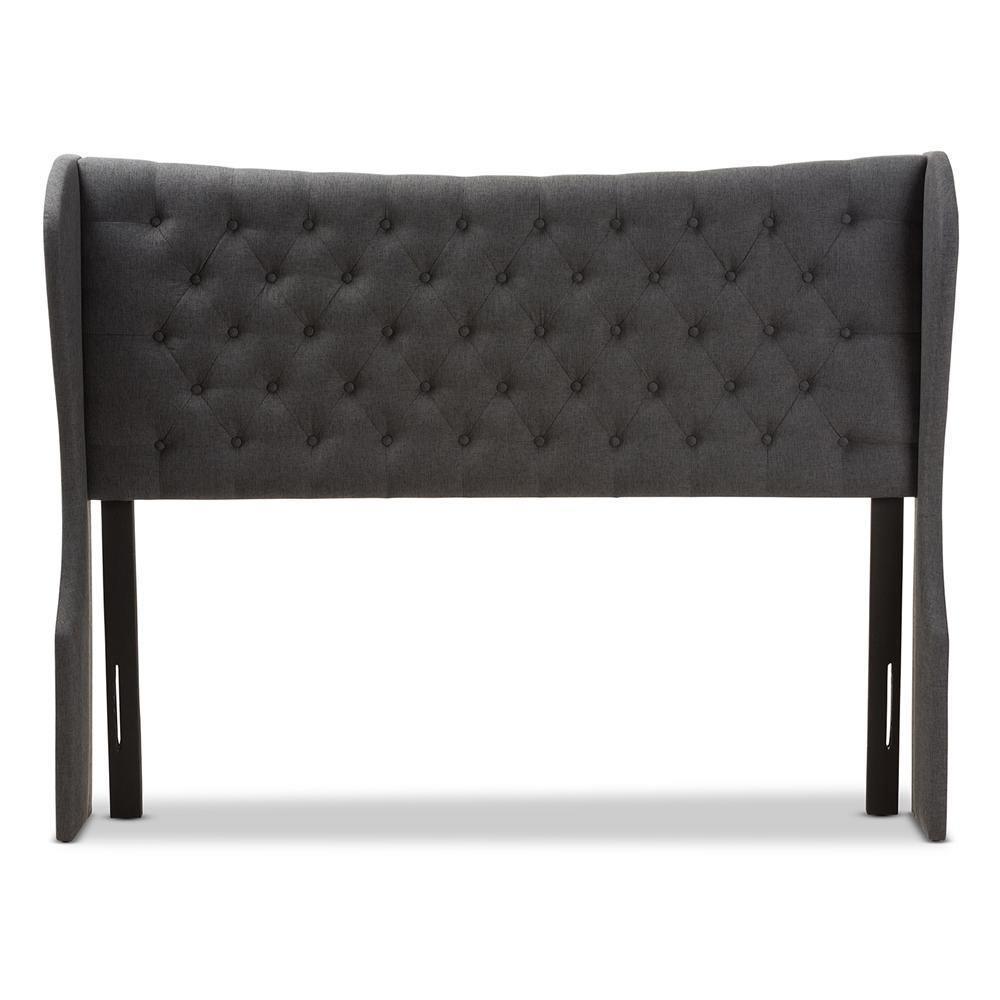 Cadence Modern and Contemporary Dark Grey Fabric Button-Tufted Queen Size Winged Headboard FredCo