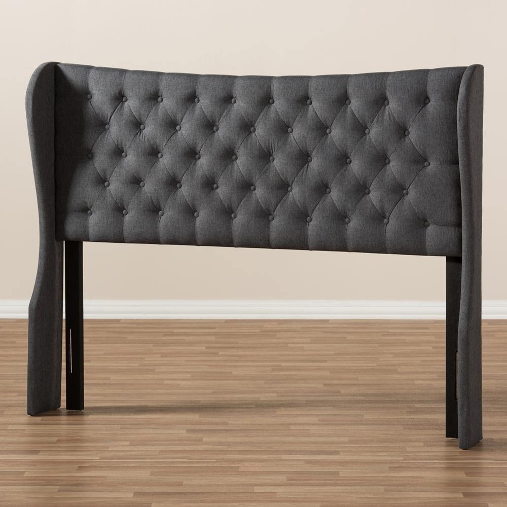 Cadence Modern and Contemporary Dark Grey Fabric Button-Tufted Queen Size Winged Headboard FredCo