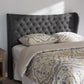 Cadence Modern and Contemporary Dark Grey Fabric Button-Tufted Queen Size Winged Headboard FredCo