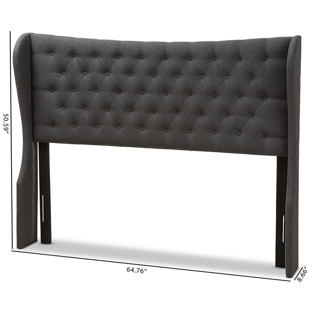 Cadence Modern and Contemporary Dark Grey Fabric Button-Tufted Queen Size Winged Headboard FredCo