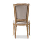 Cadencia French Vintage Cottage Weathered Oak Finish Wood and Beige Fabric Upholstered Dining Side Chair FredCo