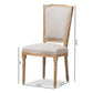 Cadencia French Vintage Cottage Weathered Oak Finish Wood and Beige Fabric Upholstered Dining Side Chair FredCo