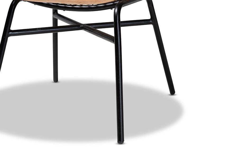 Caelia Modern Bohemian Natural Brown Rattan and Black Metal Chair FredCo