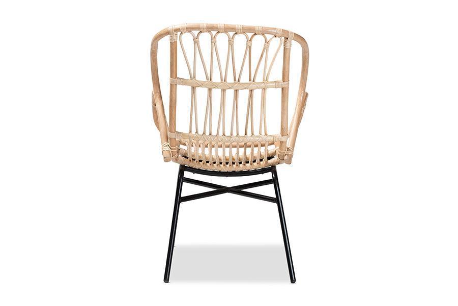 Caelia Modern Bohemian Natural Brown Rattan and Black Metal Chair FredCo