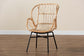 Caelia Modern Bohemian Natural Brown Rattan and Black Metal Chair FredCo