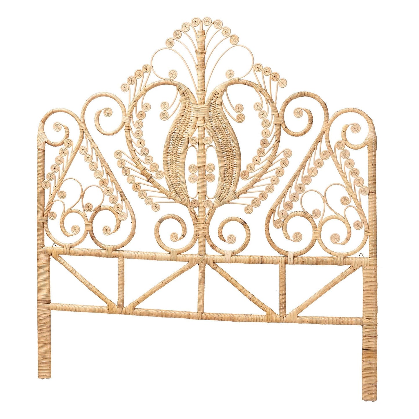 Caelinus Modern Bohemian Natural Brown Rattan Queen Size Standalone Headboard FredCo