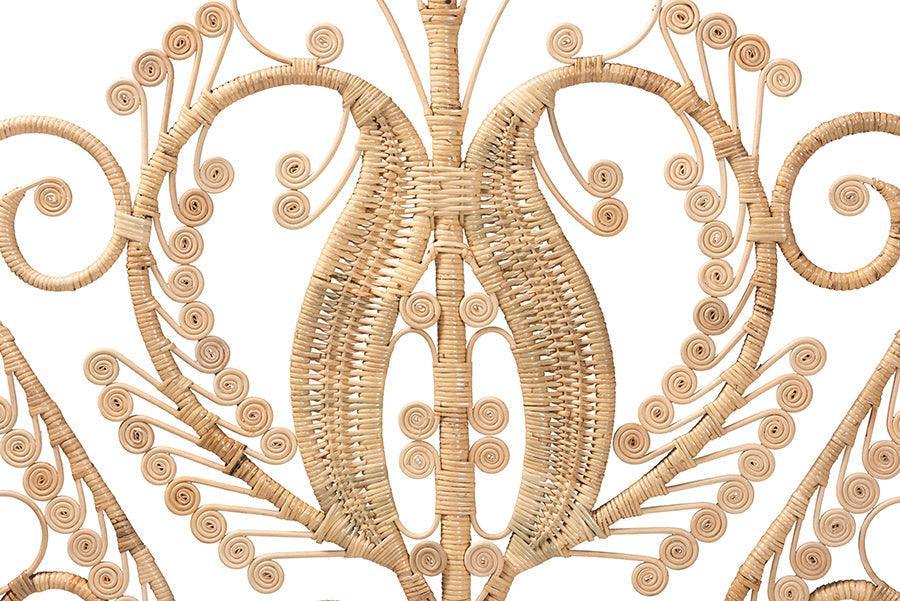 Caelinus Modern Bohemian Natural Brown Rattan Queen Size Standalone Headboard FredCo