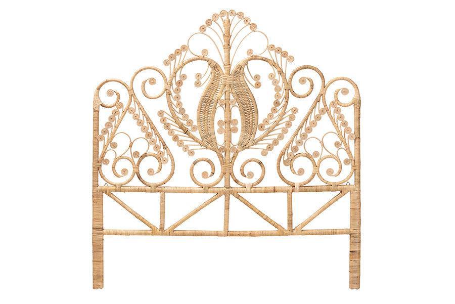 Caelinus Modern Bohemian Natural Brown Rattan Queen Size Standalone Headboard FredCo