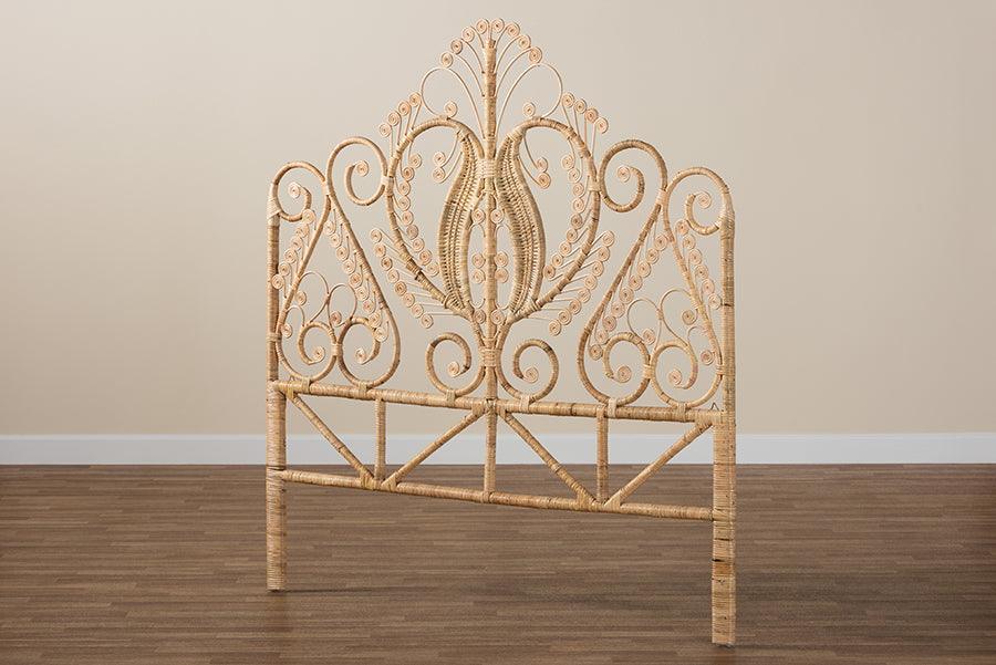 Caelinus Modern Bohemian Natural Brown Rattan Queen Size Standalone Headboard FredCo