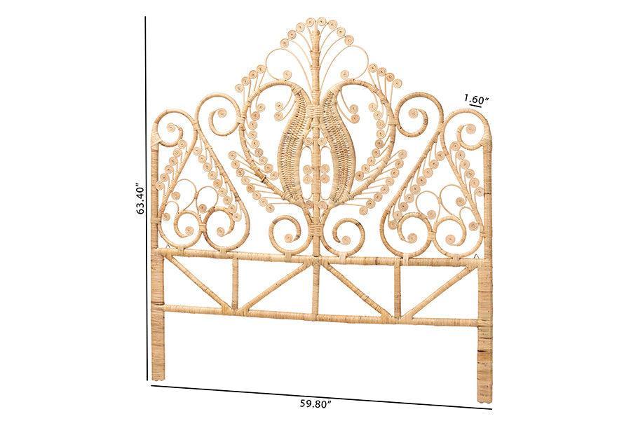 Caelinus Modern Bohemian Natural Brown Rattan Queen Size Standalone Headboard FredCo