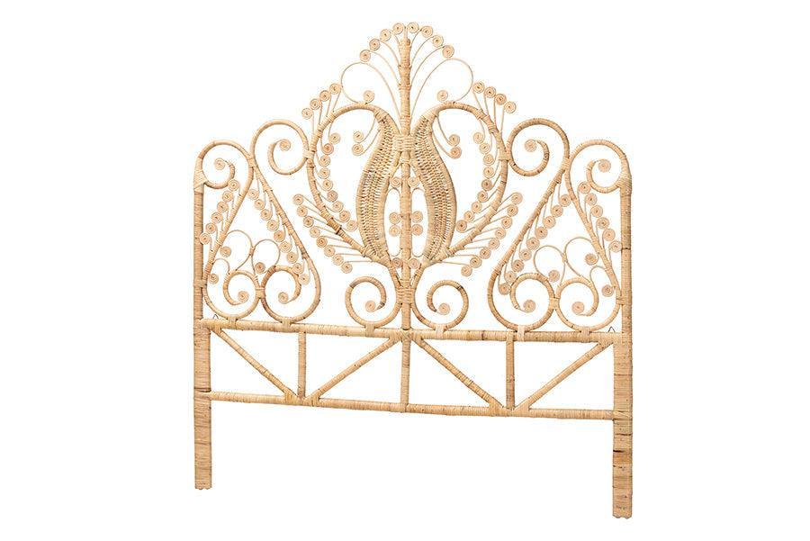 Caelinus Modern Bohemian Natural Brown Rattan Queen Size Standalone Headboard FredCo