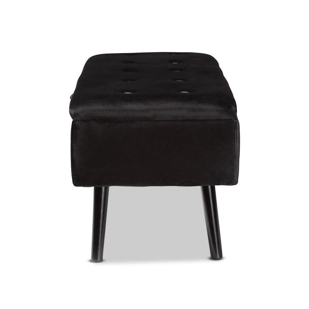 Caine Modern and Contemporary Black Velvet Fabric Upholstered and Dark Brown Finished Wood Storage Bench FredCo