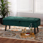 Caine Modern and Contemporary Green Velvet Fabric Upholstered and Dark Brown Finished Wood Storage Bench FredCo