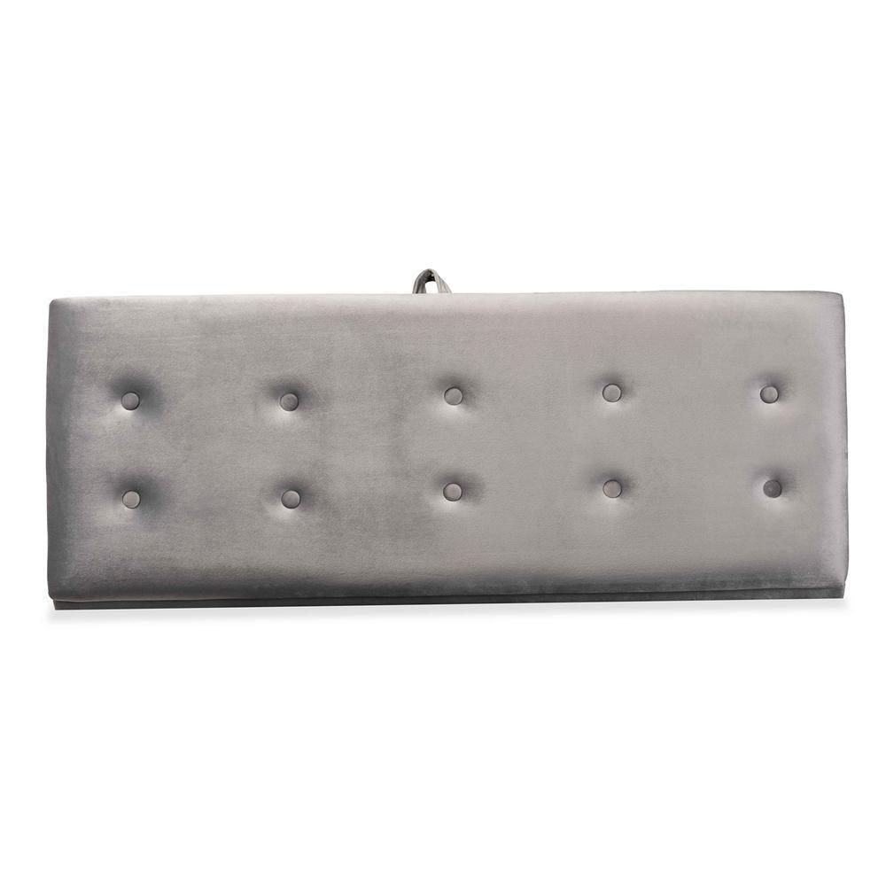 Caine Modern and Contemporary Grey Velvet Fabric Upholstered and Dark Brown Finished Wood Storage Bench FredCo