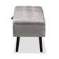 Caine Modern and Contemporary Grey Velvet Fabric Upholstered and Dark Brown Finished Wood Storage Bench FredCo