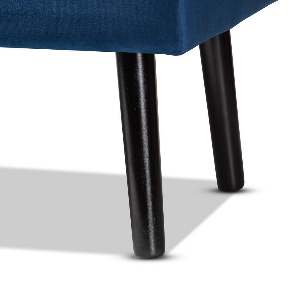 Caine Modern and Contemporary Navy Blue Velvet Fabric Upholstered and Dark Brown Finished Wood Storage Bench FredCo