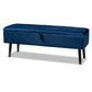 Caine Modern and Contemporary Navy Blue Velvet Fabric Upholstered and Dark Brown Finished Wood Storage Bench FredCo