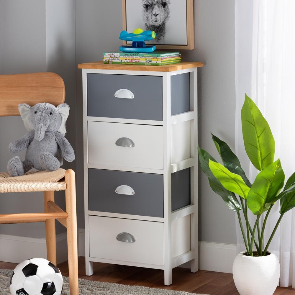Calandra Modern and Contemporary Oak Brown and Multi-Colored Wood 4-Drawer Storage Unit FredCo