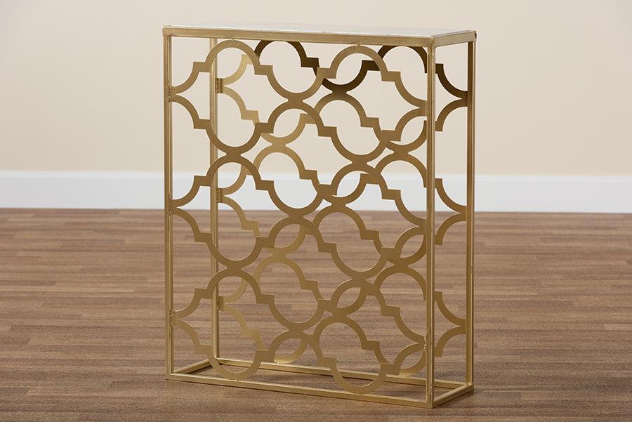 Calanthe Modern and Contemporary Gold Finished Metal Console Table with Marble Tabletop FredCo
