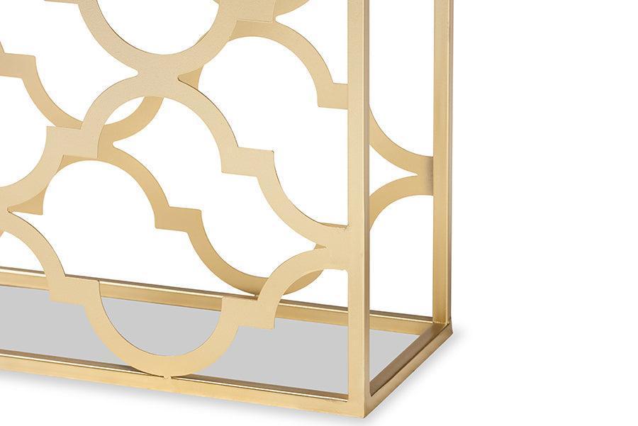 Calanthe Modern and Contemporary Gold Finished Metal Console Table with Marble Tabletop FredCo