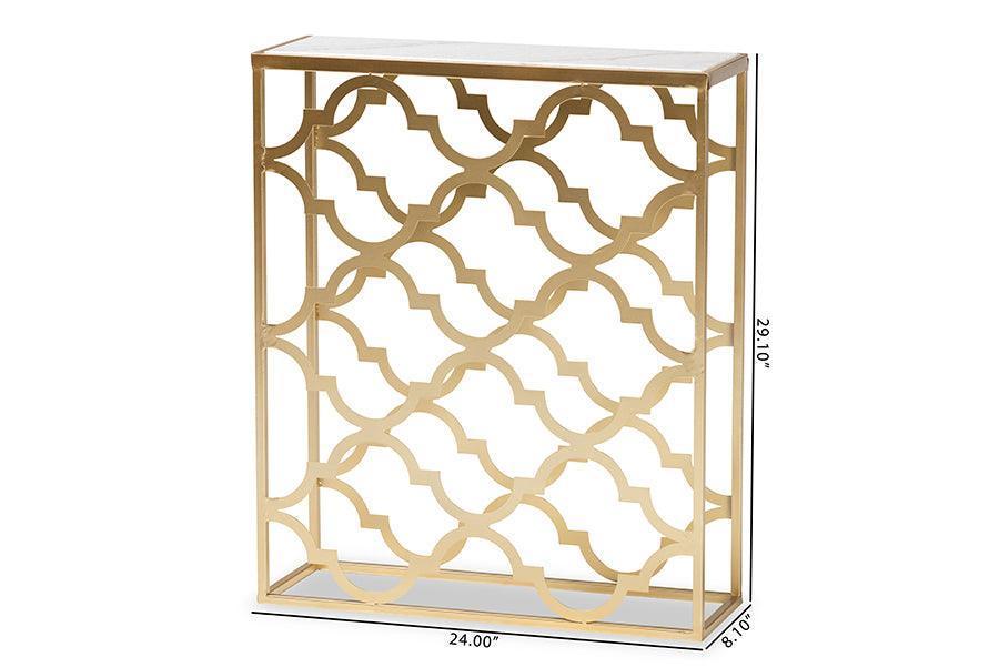 Calanthe Modern and Contemporary Gold Finished Metal Console Table with Marble Tabletop FredCo