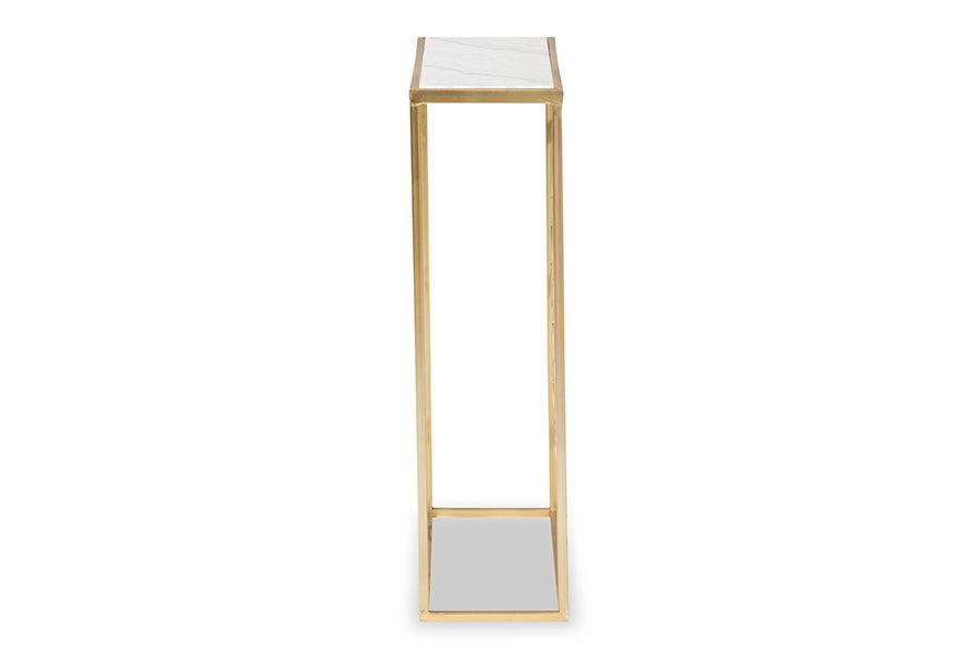 Calanthe Modern and Contemporary Gold Finished Metal Console Table with Marble Tabletop FredCo