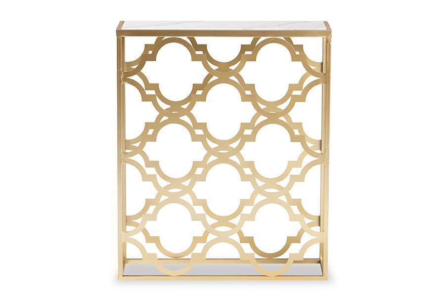 Calanthe Modern and Contemporary Gold Finished Metal Console Table with Marble Tabletop FredCo