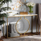 Caldwell Modern and Contemporary Gold Finished Metal Console Table With Faux Marble Tabletop FredCo