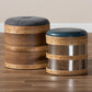 Caleb Modern and Contemporary Glam Grey Fabric and Blue Alligator Faux Leather Upholstered 2-Piece Wood and Metal Storage Ottoman Set FredCo