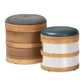 Caleb Modern and Contemporary Glam Grey Fabric and Blue Alligator Faux Leather Upholstered 2-Piece Wood and Metal Storage Ottoman Set FredCo