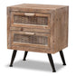 Calida Mid-Century Modern Whitewashed Natural Brown Finished Wood and Rattan 2-Drawer Nightstand FredCo